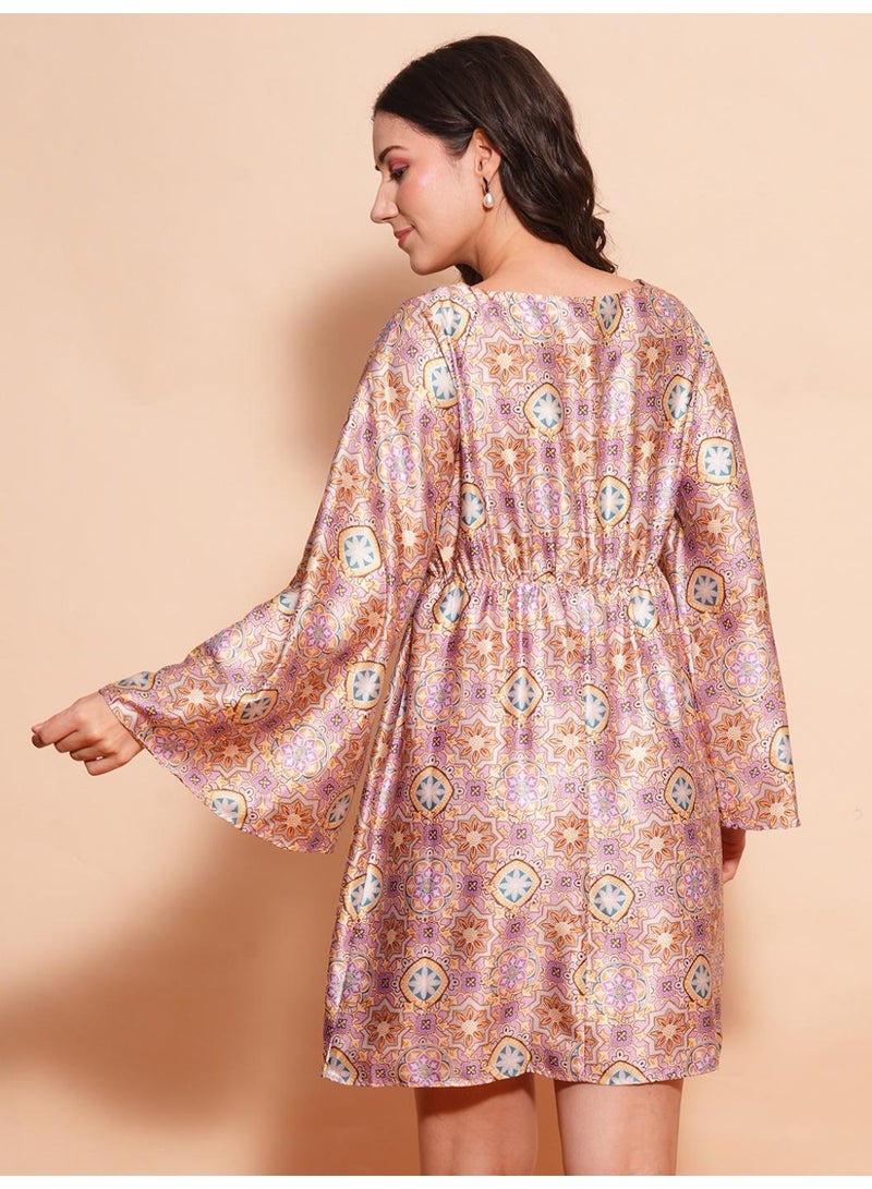 Globus Women's Dress Multi Party with Boat Neck and Flared Sleeves - Image 4