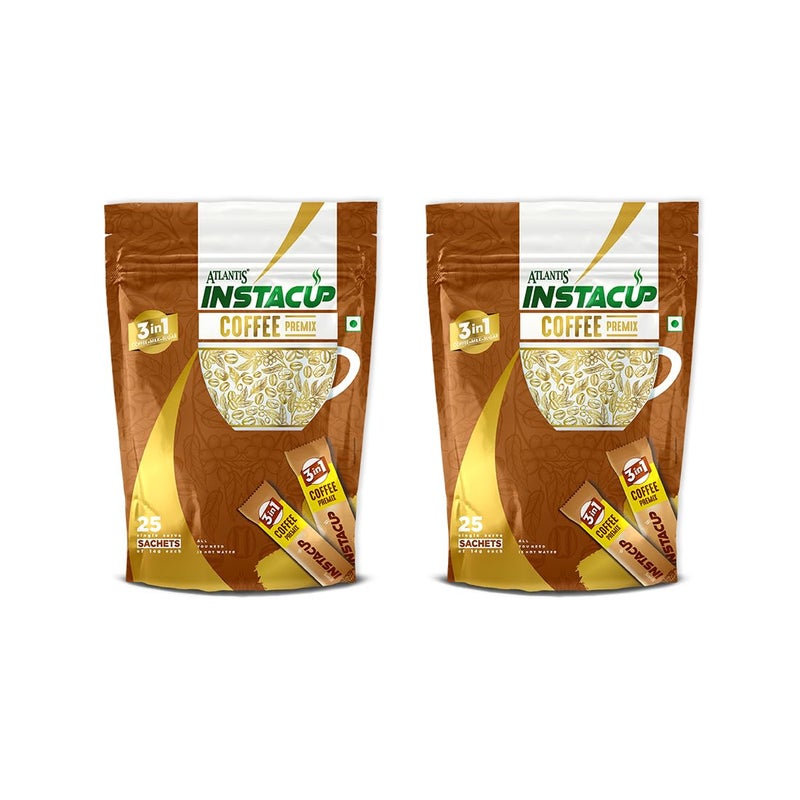 ATLANTIS Instacup Coffee Premix Combo, 25 Sachets of Coffee, Instant Coffee, Just add hot water - Image 1