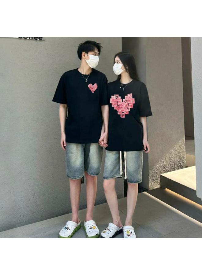 Song Feng Ya 100% Pure Cotton Couple T-shirt Summer Western Style Fashionable Short Sleeve Suit Pure Cotton New Fashionable Special 