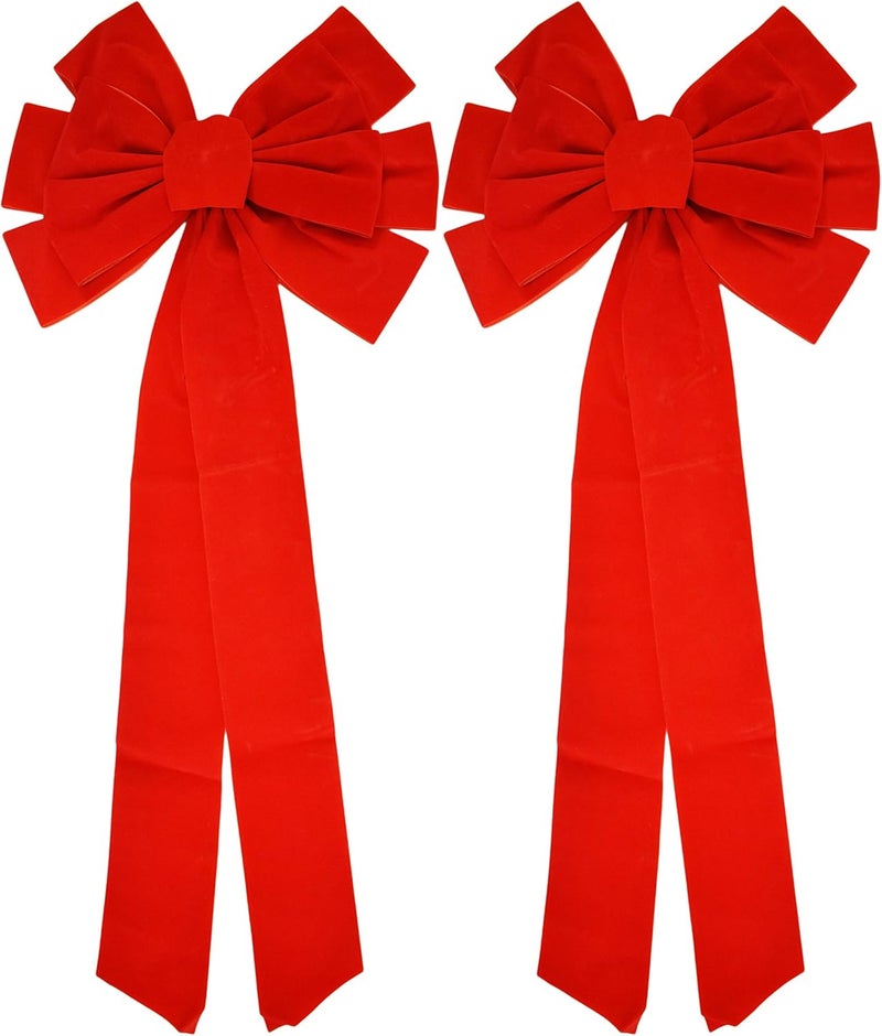 REGENT Black Duck Brand Set of 2 Red Velvet Bows 26" Long 10" Wide 10 Loop Holiday - Christmas Bows! - Image 1