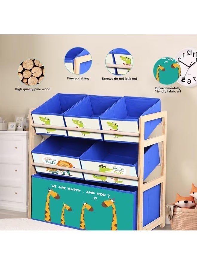 بيوينتي الخشب الصلب لعبة تخزين الرف ، مع 6 25x11x24 بوصة الأزرق لعبة تخزين مربع - Image 4