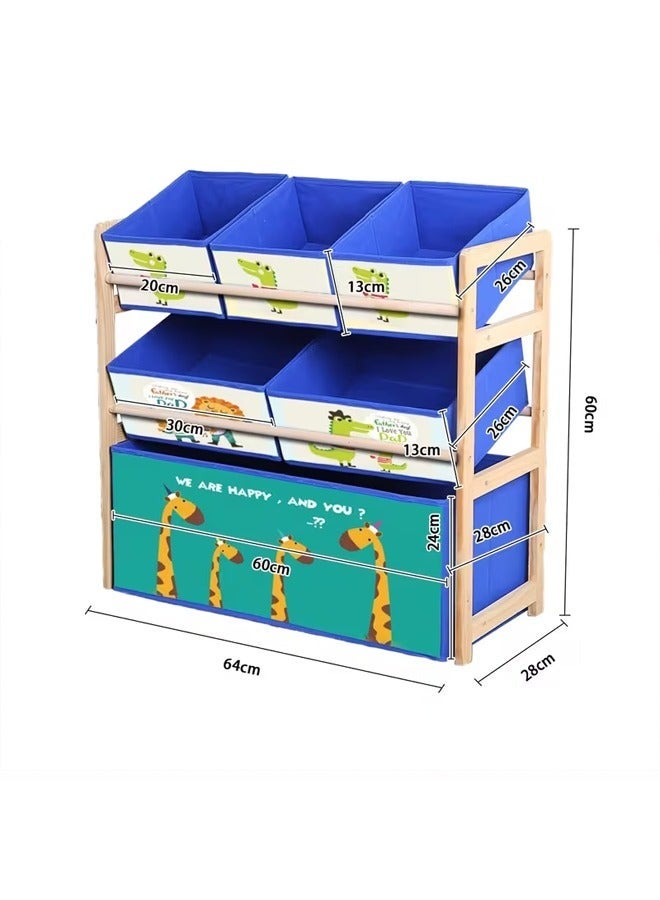 بيوينتي الخشب الصلب لعبة تخزين الرف ، مع 6 25x11x24 بوصة الأزرق لعبة تخزين مربع - Image 2