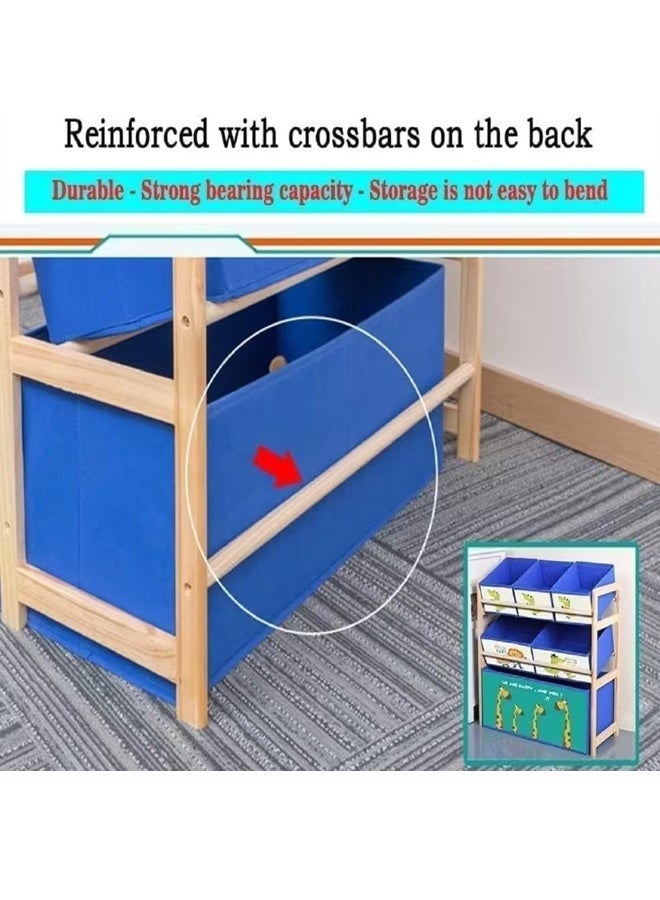 بيوينتي الخشب الصلب لعبة تخزين الرف ، مع 6 25x11x24 بوصة الأزرق لعبة تخزين مربع - Image 3