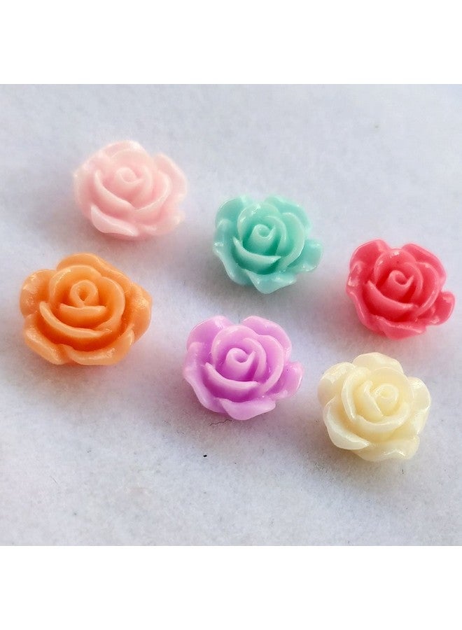شينكو كرافت 100 قطعة عشوائية متنوعة من الألوان 8 مم من الراتنج على شكل زهرة الورد بظهر مسطح وخرز فضفاض للأطفال فيونكة يدوية (8 مم) - Image 4
