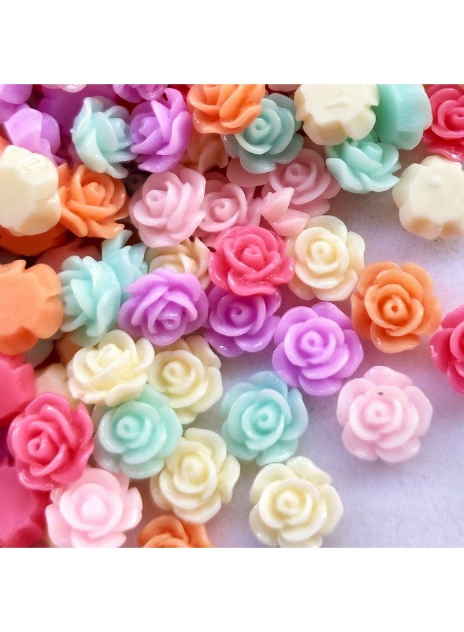 شينكو كرافت 100 قطعة عشوائية متنوعة من الألوان 8 مم من الراتنج على شكل زهرة الورد بظهر مسطح وخرز فضفاض للأطفال فيونكة يدوية (8 مم) - Image 3