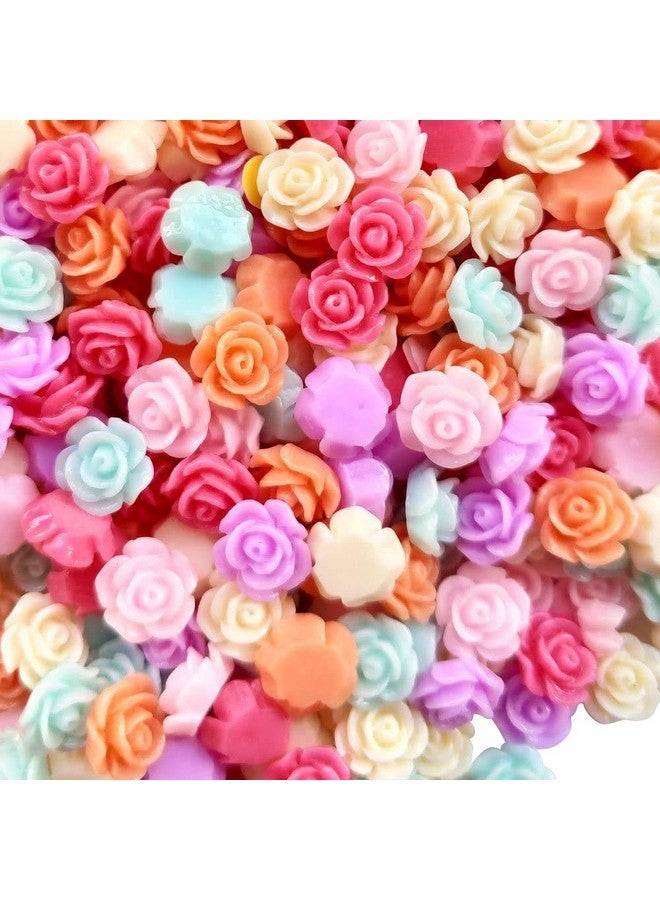 شينكو كرافت 100 قطعة عشوائية متنوعة من الألوان 8 مم من الراتنج على شكل زهرة الورد بظهر مسطح وخرز فضفاض للأطفال فيونكة يدوية (8 مم) - Image 2