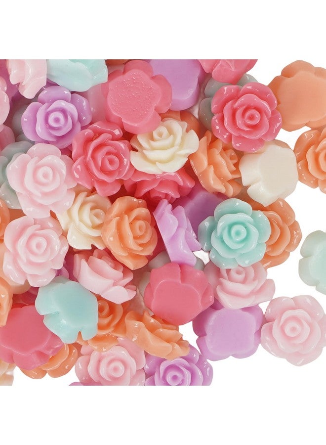 شينكو كرافت 100 قطعة عشوائية متنوعة من الألوان 8 مم من الراتنج على شكل زهرة الورد بظهر مسطح وخرز فضفاض للأطفال فيونكة يدوية (8 مم) - Image 1