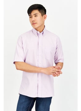 Forsyth Men Regular Fit Solid Short Sleeve Dress Shirts, Lavender  - Image 1