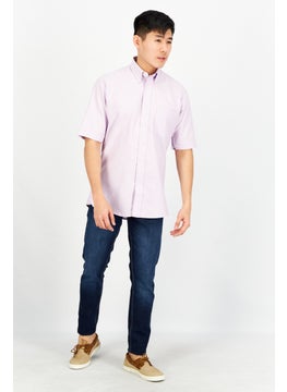 Forsyth Men Regular Fit Solid Short Sleeve Dress Shirts, Lavender  - Image 2