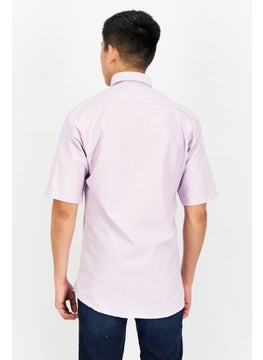 Forsyth Men Regular Fit Solid Short Sleeve Dress Shirts, Lavender  - Image 3