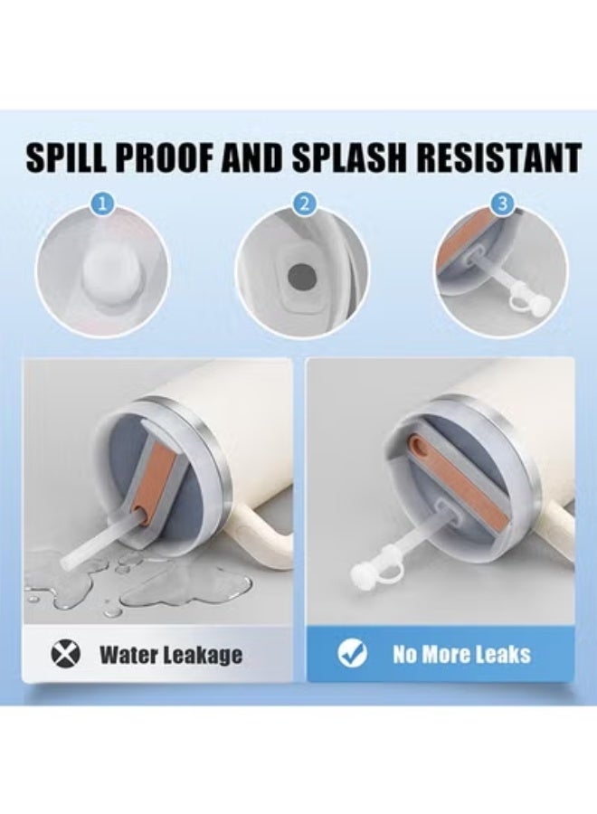 fantasize طقم استبدال غطاء 2 حبة 40 أونصة كوب مع مقبض للإصدار 2.0 - 6 قطع قش قابلة لإعادة الاستخدام طويلة جداً وسدادة سيليكون H2.0 مانعة للتسرب - أغطية مقاومة للتسرب 3 مجموعات - Image 2