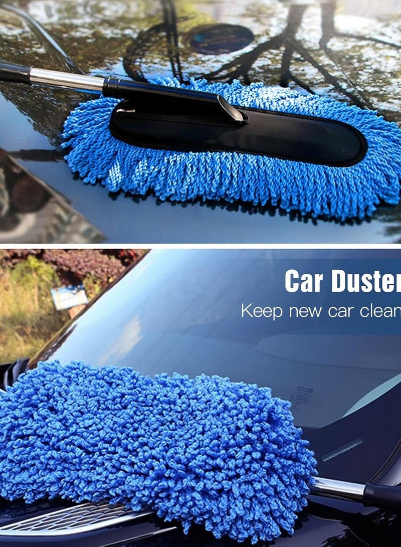 منفضة سيارة، مقبض طويل قابل للتمديد من الألياف الدقيقة لتنظيف السيارة من الخارج بدون خدوش، فرشاة غبار السيارة للشاحنات والبيك اب وسيارات الدفع الرباعي والسيارات الترفيهية والدراجات النارية والقوارب وتنظيف المنزل (أزرق) - Image 4