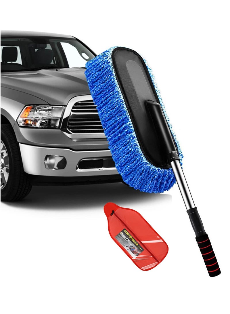 منفضة سيارة، مقبض طويل قابل للتمديد من الألياف الدقيقة لتنظيف السيارة من الخارج بدون خدوش، فرشاة غبار السيارة للشاحنات والبيك اب وسيارات الدفع الرباعي والسيارات الترفيهية والدراجات النارية والقوارب وتنظيف المنزل (أزرق) - Image 2