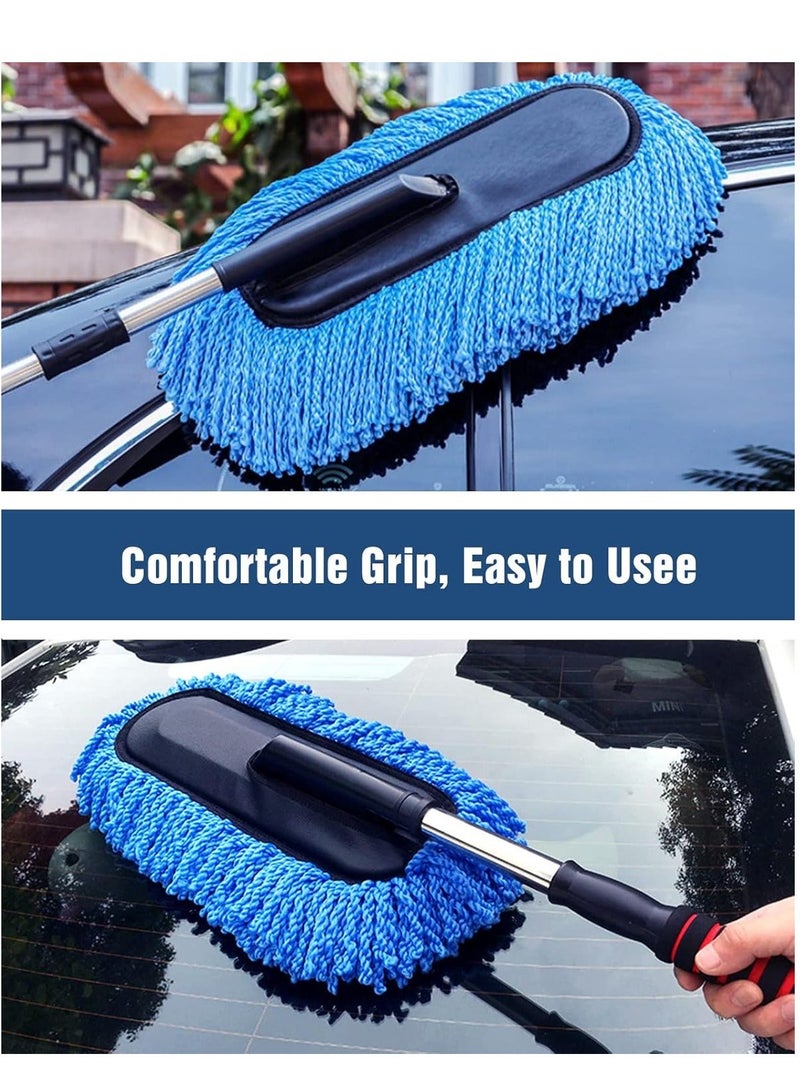 منفضة سيارة، مقبض طويل قابل للتمديد من الألياف الدقيقة لتنظيف السيارة من الخارج بدون خدوش، فرشاة غبار السيارة للشاحنات والبيك اب وسيارات الدفع الرباعي والسيارات الترفيهية والدراجات النارية والقوارب وتنظيف المنزل (أزرق) - Image 5