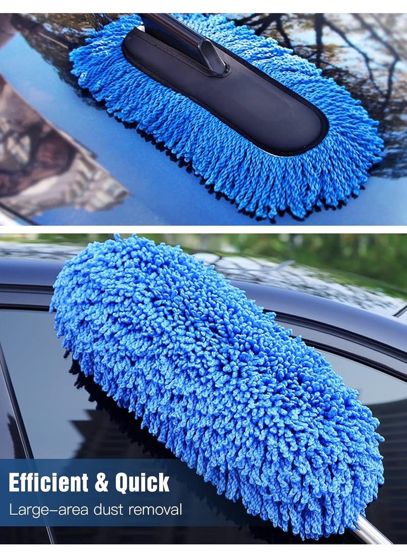 منفضة سيارة، مقبض طويل قابل للتمديد من الألياف الدقيقة لتنظيف السيارة من الخارج بدون خدوش، فرشاة غبار السيارة للشاحنات والبيك اب وسيارات الدفع الرباعي والسيارات الترفيهية والدراجات النارية والقوارب وتنظيف المنزل (أزرق) - Image 3