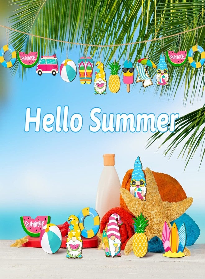 Geelin 36 Pcs Summer Wood Hanging Ornaments for Tree Mini Tree Decorations Hawaiian Beach Wooden Pendant Decorations with String for Luau Party Supplies(Cute Style) - Image 4