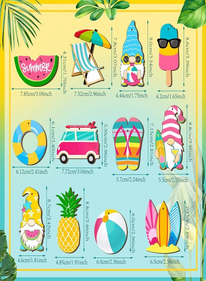 Geelin 36 Pcs Summer Wood Hanging Ornaments for Tree Mini Tree Decorations Hawaiian Beach Wooden Pendant Decorations with String for Luau Party Supplies(Cute Style) - Image 3