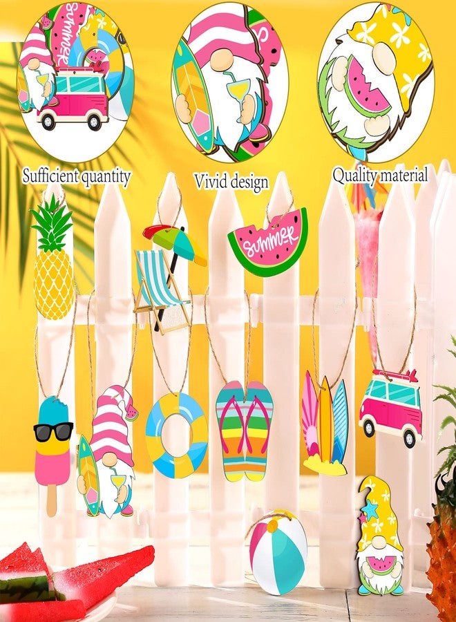 Geelin 36 Pcs Summer Wood Hanging Ornaments for Tree Mini Tree Decorations Hawaiian Beach Wooden Pendant Decorations with String for Luau Party Supplies(Cute Style) - Image 5