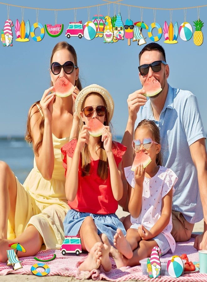 Geelin 36 Pcs Summer Wood Hanging Ornaments for Tree Mini Tree Decorations Hawaiian Beach Wooden Pendant Decorations with String for Luau Party Supplies(Cute Style) - Image 2