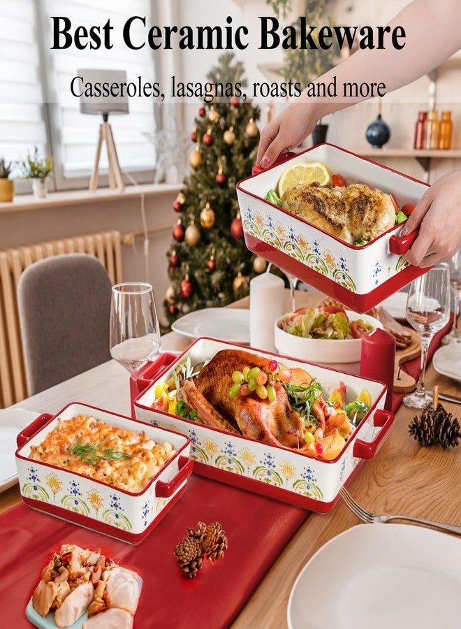 WRINGKIT Set of 3 Ceramic Baking Dishes, Rectangular Casserole Dish for Oven, Ceramic Bakeware Lasagna Pan Deep with Handles for Cooking, Baking, Wedding Gift, 3 Sizes (12''/10.7''/7.7''), Red - Image 5