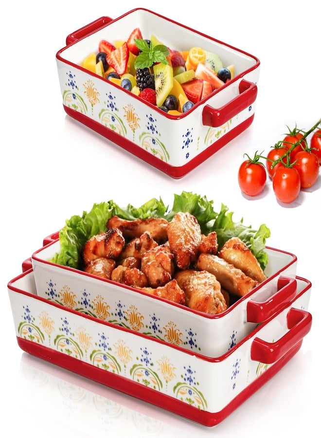 WRINGKIT Set of 3 Ceramic Baking Dishes, Rectangular Casserole Dish for Oven, Ceramic Bakeware Lasagna Pan Deep with Handles for Cooking, Baking, Wedding Gift, 3 Sizes (12''/10.7''/7.7''), Red - Image 1