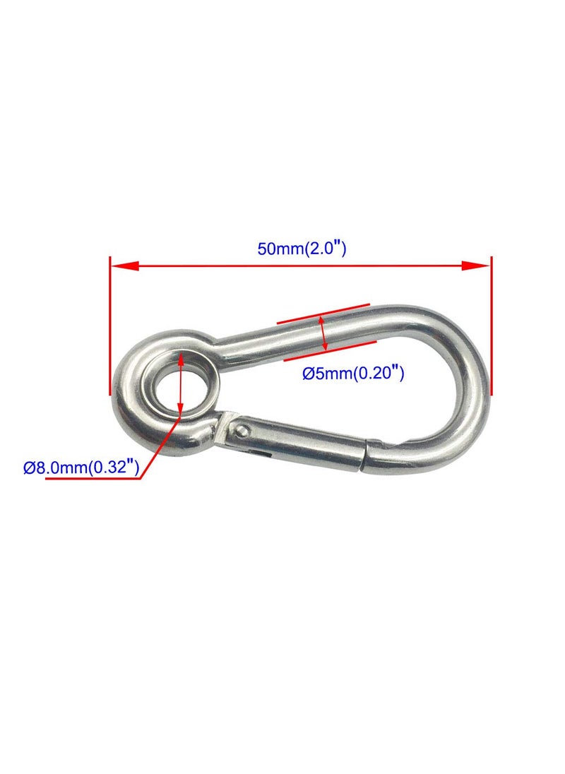 Aopin Aopin Spring Snap Hook Carabiner Dia 5mm 020 with Round Stainless Steel Pear Shape 304 Stainless Steel Clips Set of 5 for Camping Hiking Fishing GymLocking Carabiners for Dog Leash  Harness  - Image 2
