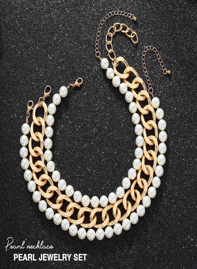 CLOACE Layered Pearl Choker Necklace Gold Chunky Link Chain Necklaces Thick Necklaces Punk Jewelry for Women and Girls(Gold Layered Chain) - Image 2