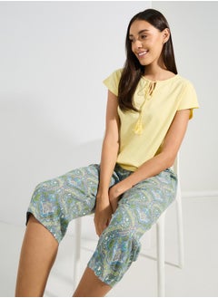 Styli Tassel Tie T-Shirt & Damask Capri Set  - Image 1