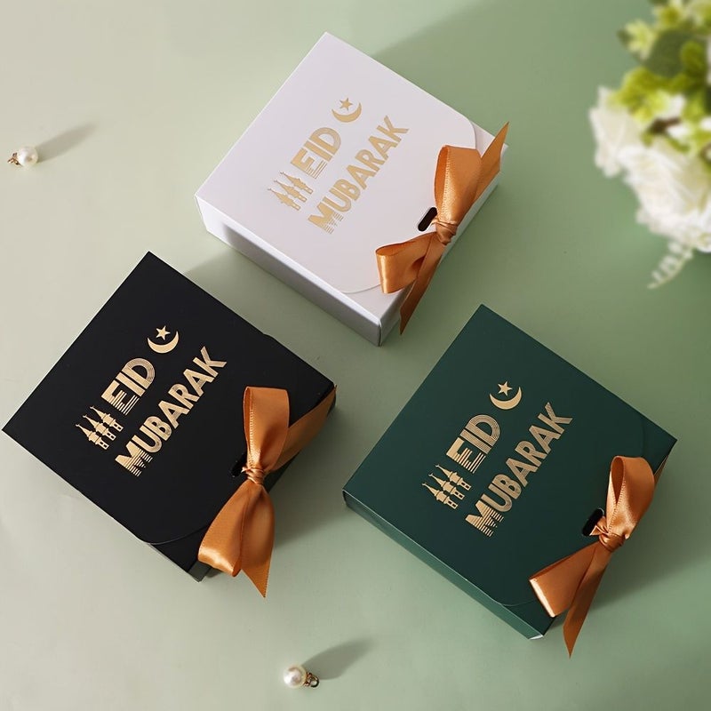 5 Pcs Black Ramadan Gift Box With Golden Ribbon For Eid Mubarak Decor - Image 1