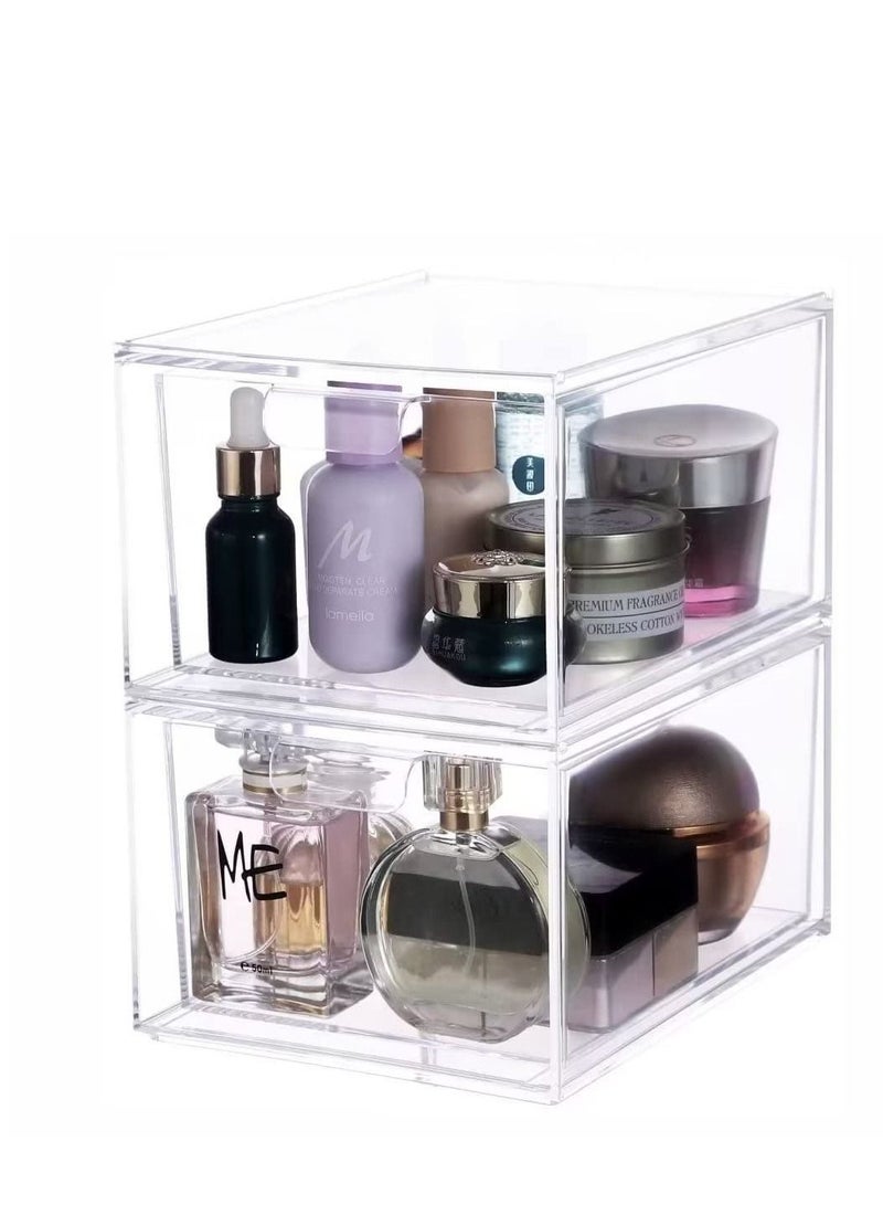 الأزرق جي دبليو 2 Pack Clear Makeup Organizer for Vanity Stackable Acrylic Cosmetic Display Case For Bathroom Under Cabinet Organizers And Storage Drawer Make up Nail Polish Medicine Craft Organizing - Image 1