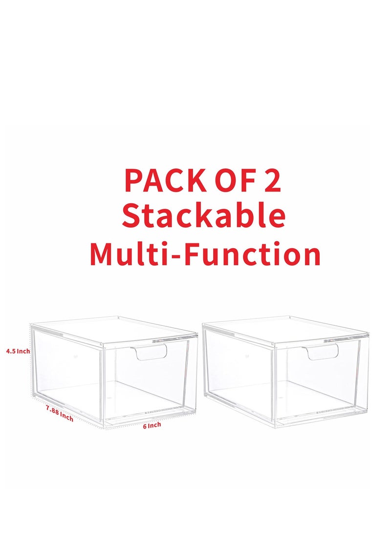 الأزرق جي دبليو 2 Pack Clear Makeup Organizer for Vanity Stackable Acrylic Cosmetic Display Case For Bathroom Under Cabinet Organizers And Storage Drawer Make up Nail Polish Medicine Craft Organizing - Image 2