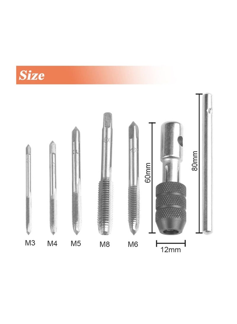 Yakumuz 6 Pcs Tap Wrench Tool Set, Yakumuz Adjustable T-Handle Ratchet Tap Holder Wrench Machine Screw Thread Metric Plug T-Taps with M3 M4 M5 M6 M8 Taps for Metal/Aluminum/Plastic/Wood - Image 2