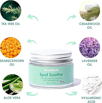 WildMint Spot Soothe Natural Spot Treatment Gel Reduces Breakouts Scars Irritation Tea Tree Healing Serum for Acne Prone Skin Blemishes Redness Ingrown Hairs CrueltyFree UK Skincare 30ml - Image 3