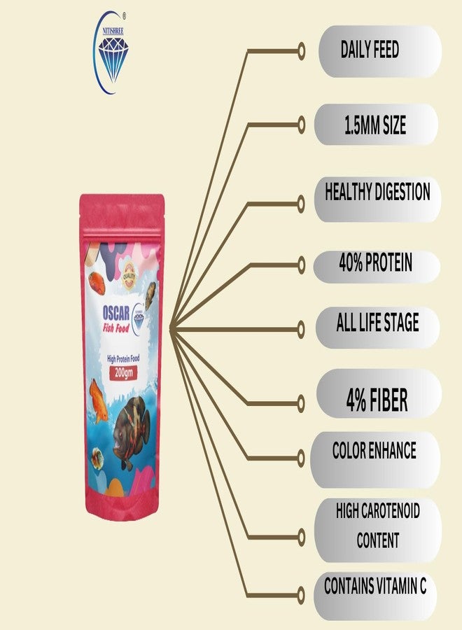 طعام أسماك الأوسكار، 40% بروتين وفيتامينات لتعزيز اللون ونمو أسماك الأوسكار متوسطة وكبيرة الحجم، حجم الحبيبات 4 مم، 200 غرام - Image 3