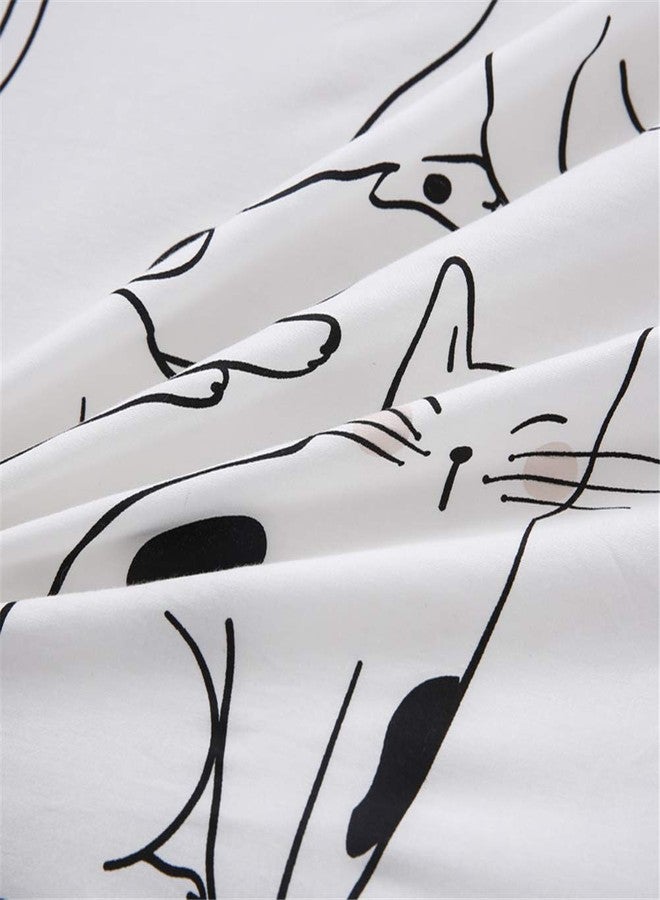 LAYENJOY Cats Duvet Cover Set Twin, 100% Cotton Bedding, Various Cartoon Cats Pattern Printed on White Reversible Black Plaid, Cute Animal Comforter Cover for Kids Teens Boys Girls, No Comforter - Image 5