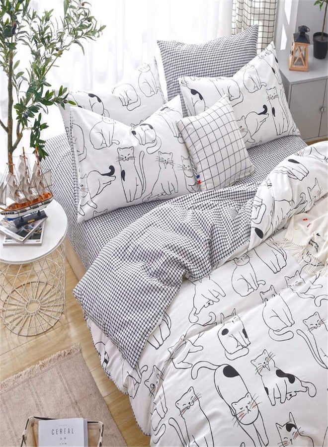 LAYENJOY Cats Duvet Cover Set Twin, 100% Cotton Bedding, Various Cartoon Cats Pattern Printed on White Reversible Black Plaid, Cute Animal Comforter Cover for Kids Teens Boys Girls, No Comforter - Image 4