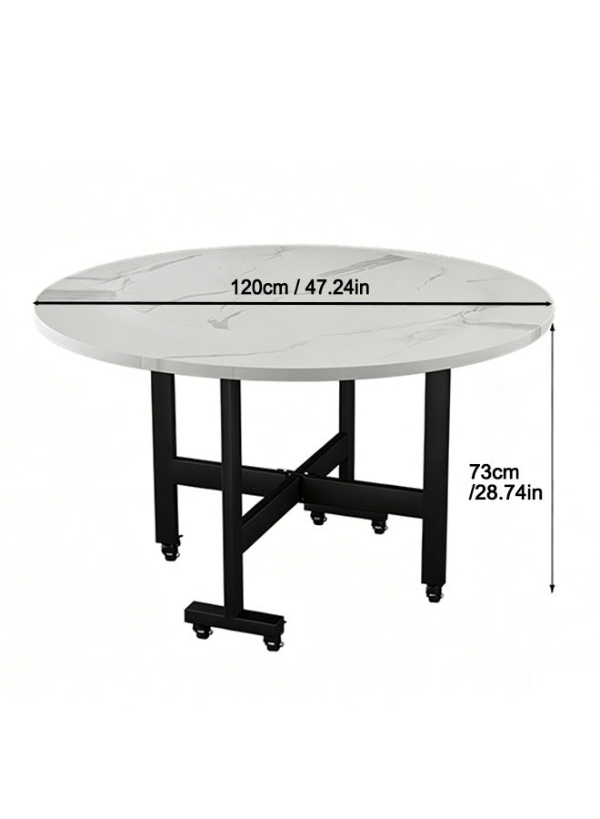 120cm Foldable Round Dining Table with Lockable Wheels, Modern Space Saving Mobile Kitchen Table for Home Living Room Small Apartment Family Use - Image 2