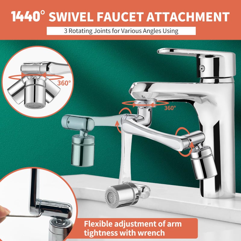 CECEFIN Patented CECEFIN 1080Â°Swivel Faucet-Extender Sink-Aerator - 2-Mode Splash Water Tap Extension, Kitchen Bathroom 360 Rotate Spray Attachment, Multifunctional Universal Robotic Arm -Wash Hand/Hair/Face - Image 3
