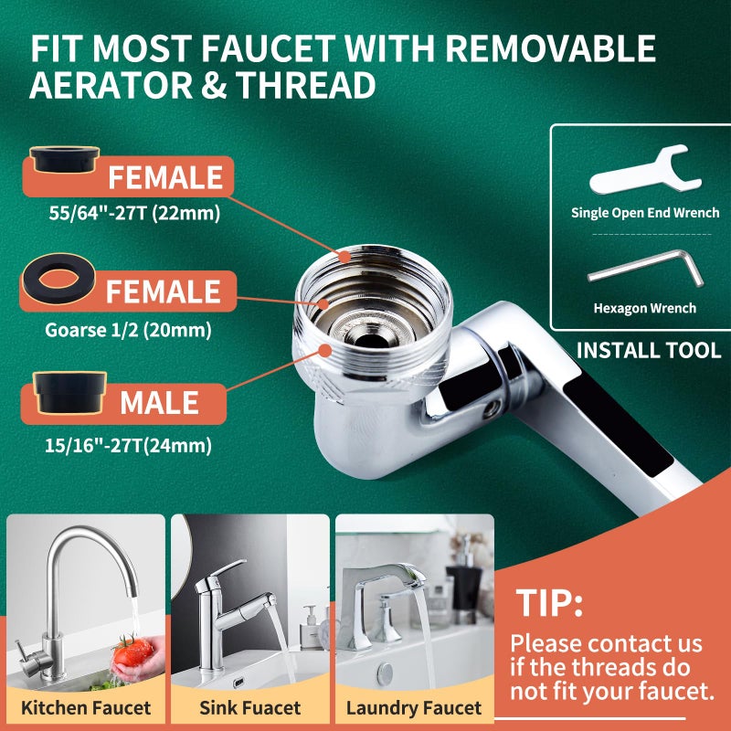 CECEFIN Patented CECEFIN 1080Â°Swivel Faucet-Extender Sink-Aerator - 2-Mode Splash Water Tap Extension, Kitchen Bathroom 360 Rotate Spray Attachment, Multifunctional Universal Robotic Arm -Wash Hand/Hair/Face - Image 4