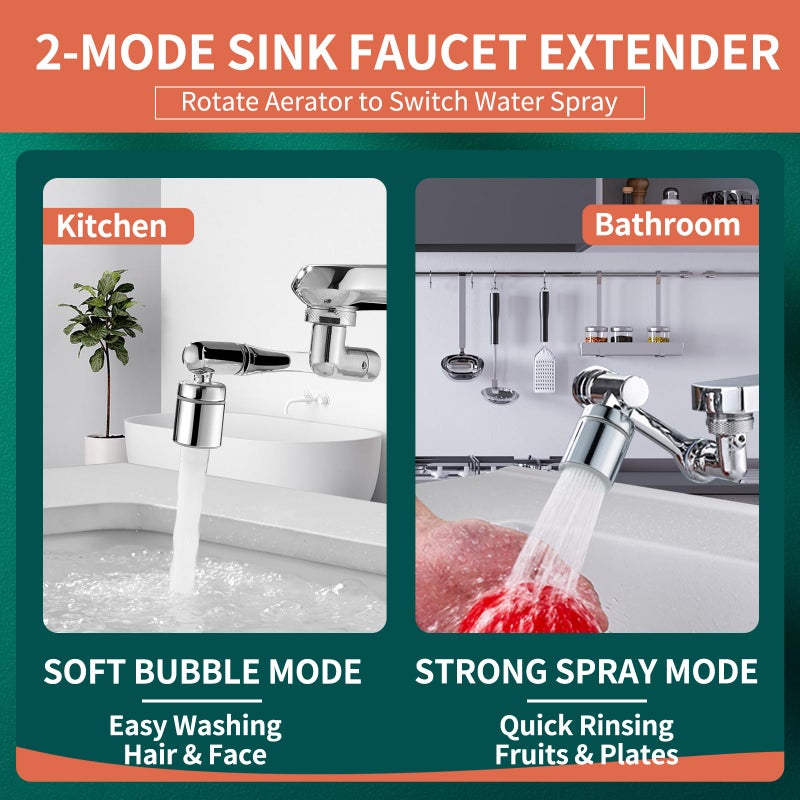 CECEFIN Patented CECEFIN 1080Â°Swivel Faucet-Extender Sink-Aerator - 2-Mode Splash Water Tap Extension, Kitchen Bathroom 360 Rotate Spray Attachment, Multifunctional Universal Robotic Arm -Wash Hand/Hair/Face - Image 5