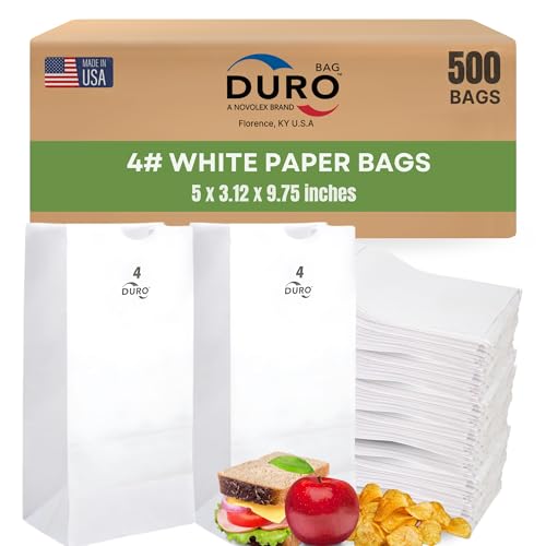 Duro 4 White Paper Lunch Bags 500Count Bulk Disposable Paper Bags Small SOS for Popcorn Candy Snacks  Treats  500 x312 x 975 Inches