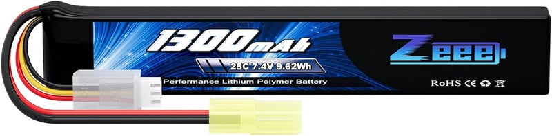 Zeee بطارية ليثيوم بوليمر 2S Airsoft سعة 1300mAh 7.4V 25C مع موصل ميني تاميا لبنادق Airsoft - Image 1