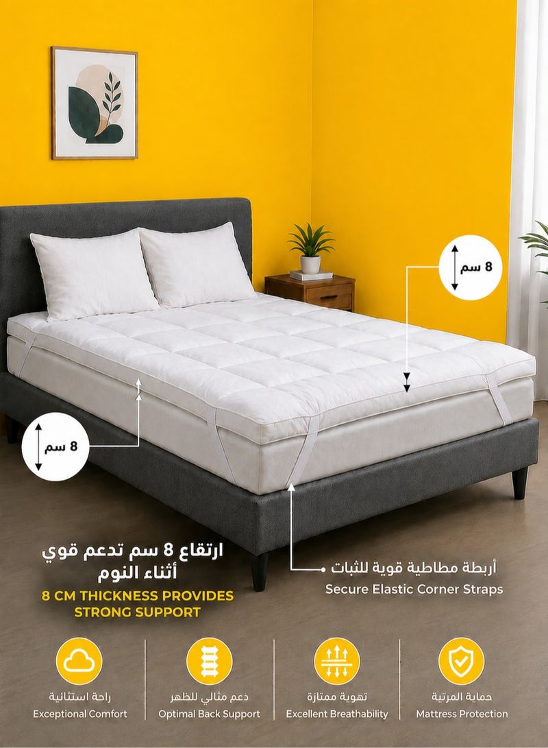 House One Two Layers Super Microfiber Mattress Topper 8 cm With Rubber Corner Edges - White - Image 1