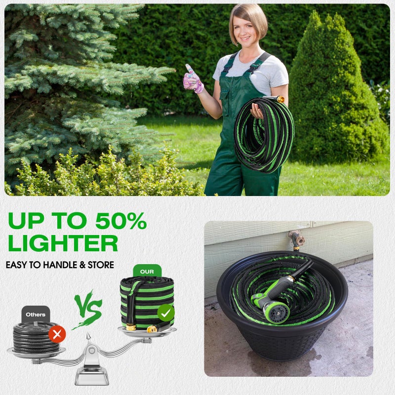 HODUP 25 ft Garden Hose - Lightweight, Super Flexible, Non-Expanding, Kink-Free, Ideal for Yard Outdoor Use (Black-Green, 25 FT) - Image 2
