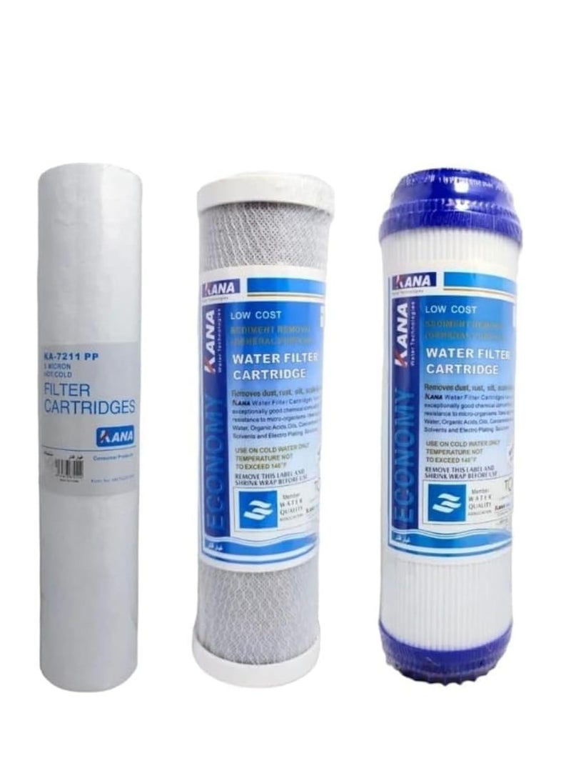 Kana 3 Stage water Filter, Whole House Water Filter,3-Stage water Filtration, Sets of High Capacity Replacement Pre-Filter Sets for Essence Series Reverse Osmosis Water Filter System Stage 1, 2&3.  - Image 1