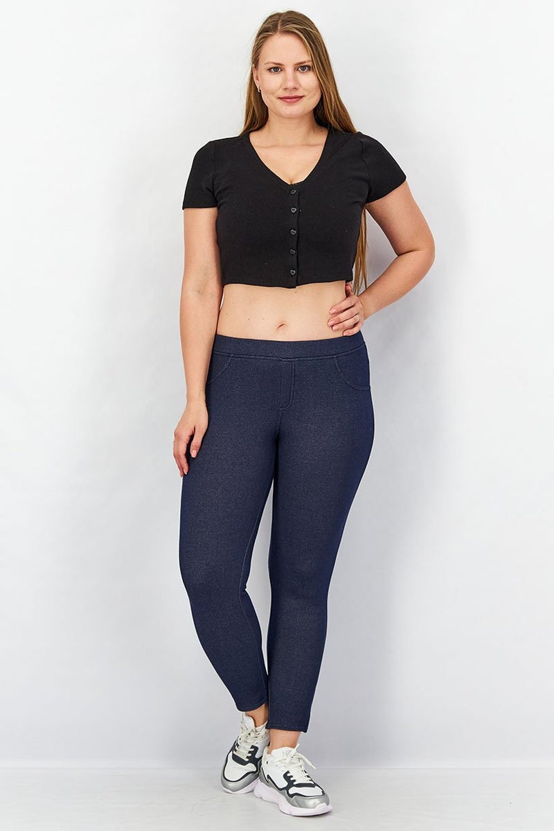 Tchibo Women Solid Pull On Leggings, Navy - Image 4