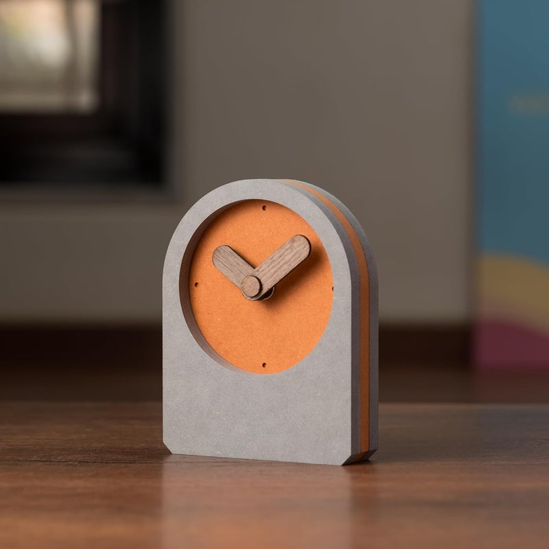 COMMA Haze Desk Shelf Clock Size 13cm X 10cm 511inch X 393 Wooden Finish Table Clock Battery Operated Composite Material Orange - Image 1