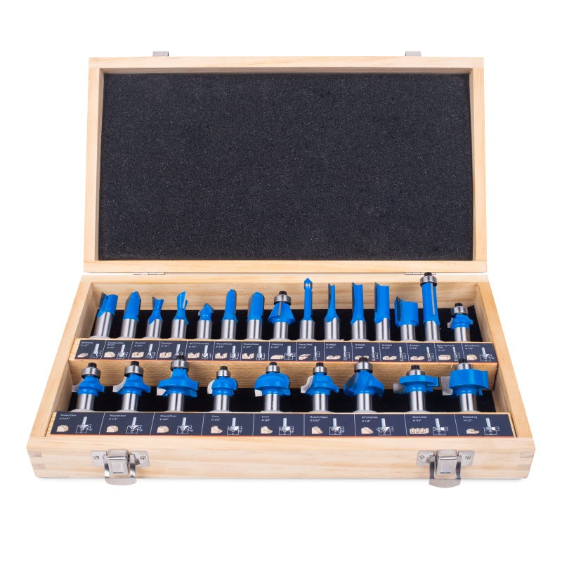 KOWOOD Router Bits Sets of 24A Pieces 12 Inch Shank Router Bit Set T Shape for Commercial Users and Beginners