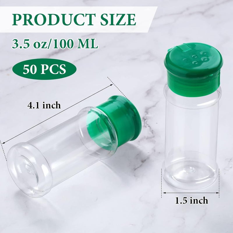 Rtteri 50 Pcs Plastic Spice Jars Bottles Spice Containers with Lid Seasoning Shaker 33fl Oz100ml for Storing Herbs Powders Kitchen Camp - Image 2