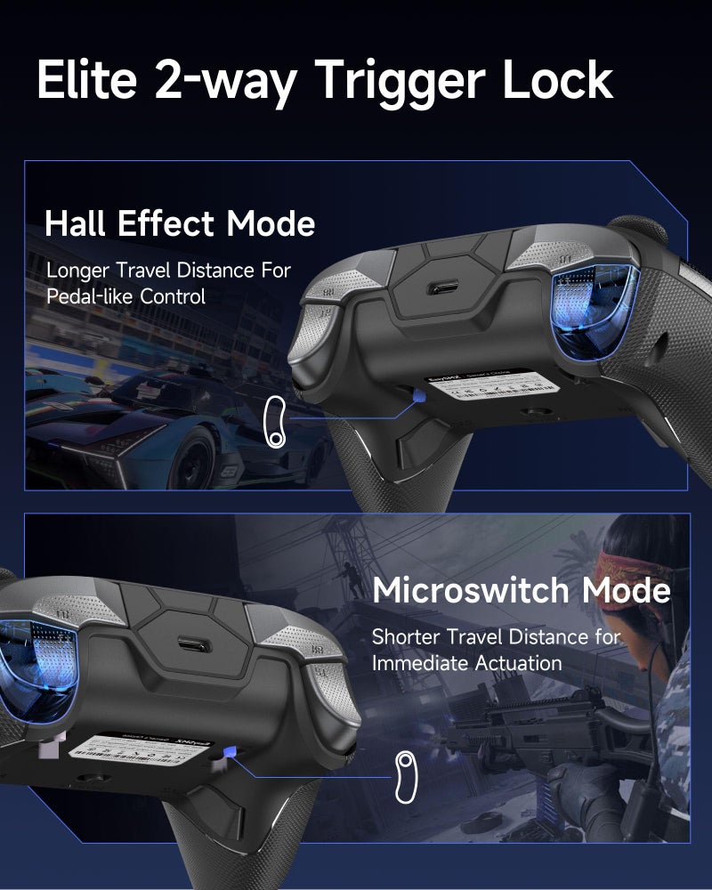 EasySMX D10 Wireless Game Controller – TMR Anti-Drift Joysticks, Dual-Mode Triggers, 1000Hz Polling, Mechanical Buttons, RGB – Bluetooth Gamepad for PC/Switch/Switch2/iOS/Android with Charging Dock - Image 4